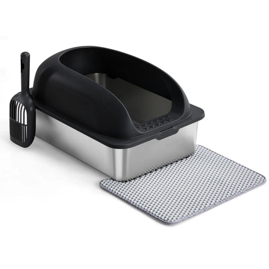 Stainless Steel Cat Litter Box With Lid And Scoop Mat