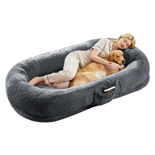 HiMISSCN Orthopedic Faux Fur Pet Bed With Pillow Pocket
