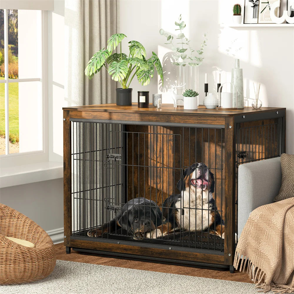 BORWARTH Elevated Wooden Dog Crate End Table with Removable Tray