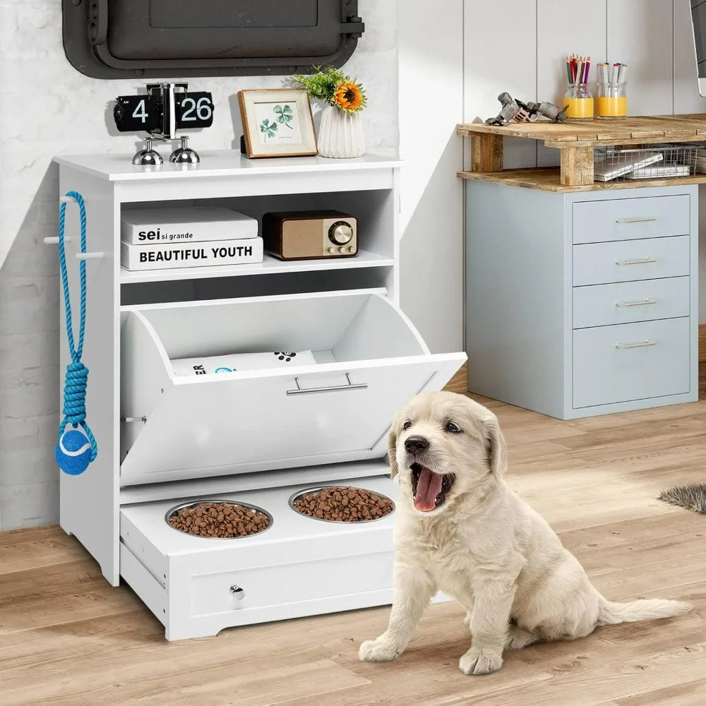 Pet Feeder Station With Double Pull Out Dog Food Bowls