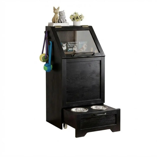 HiMISS Dog Feeding Station With Storage Cabinet And Raised Bowls