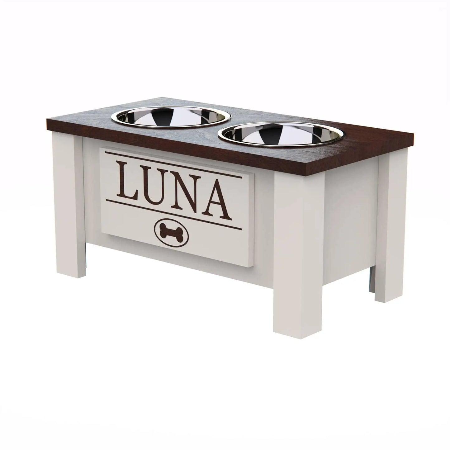 Raised Dog Bowl Stand With Internal Storage Stainless Steel Dishes