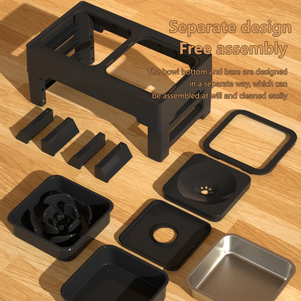 TWISTER.CK Elevated Dog Slow Feeder With Adjustable Stand Stainless Bowls