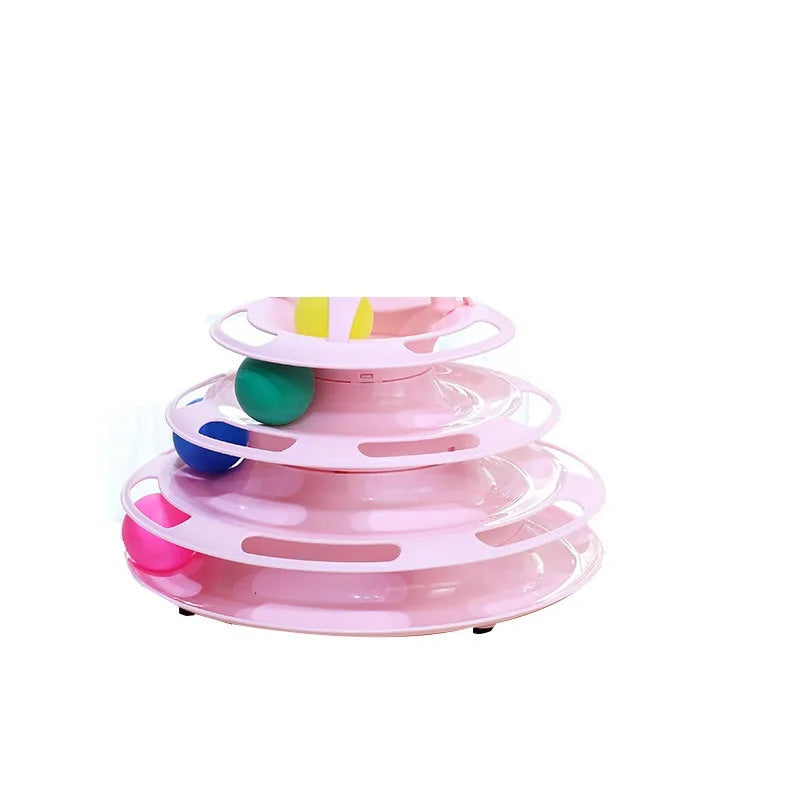 Plastic Turntable Cat Toy With Teasing Stick And Layers