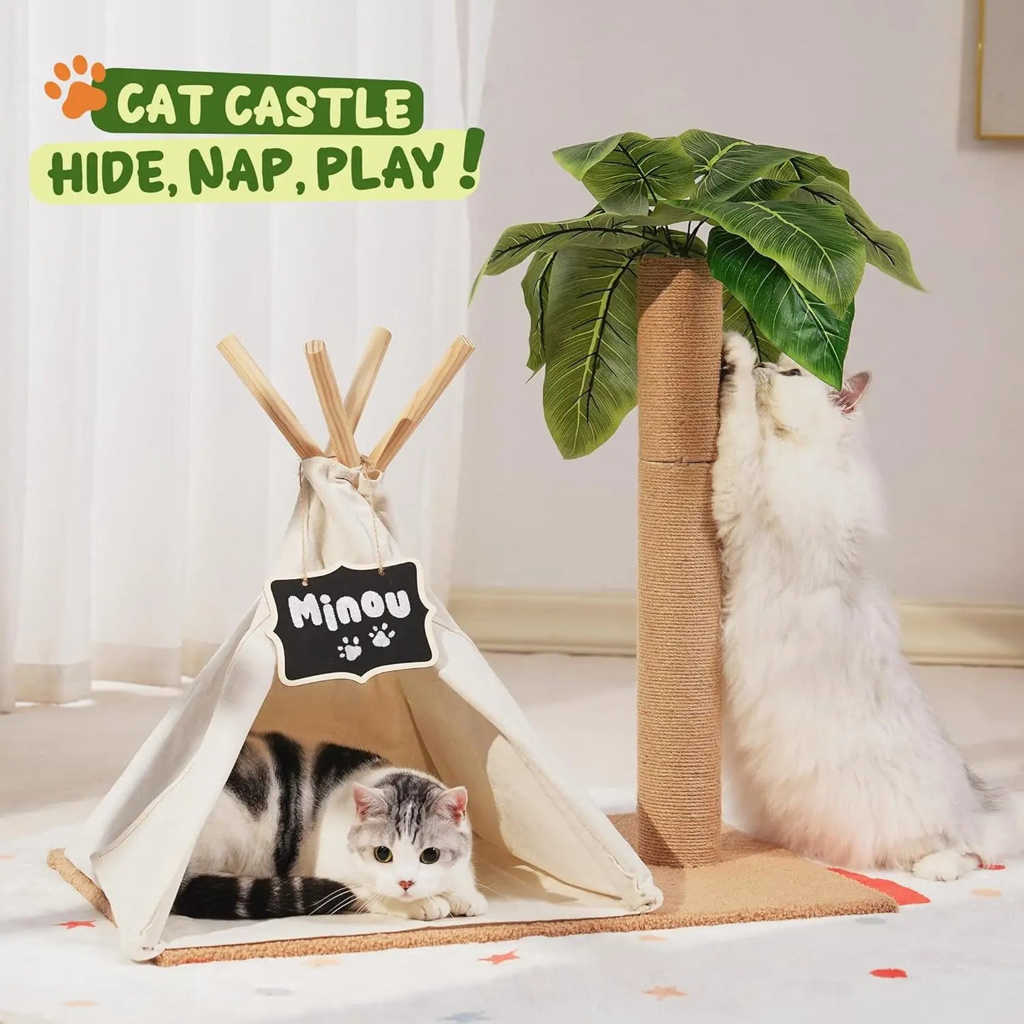 MEWOOFUN Teepee Cat Tree Scratching Post Indoor Play House