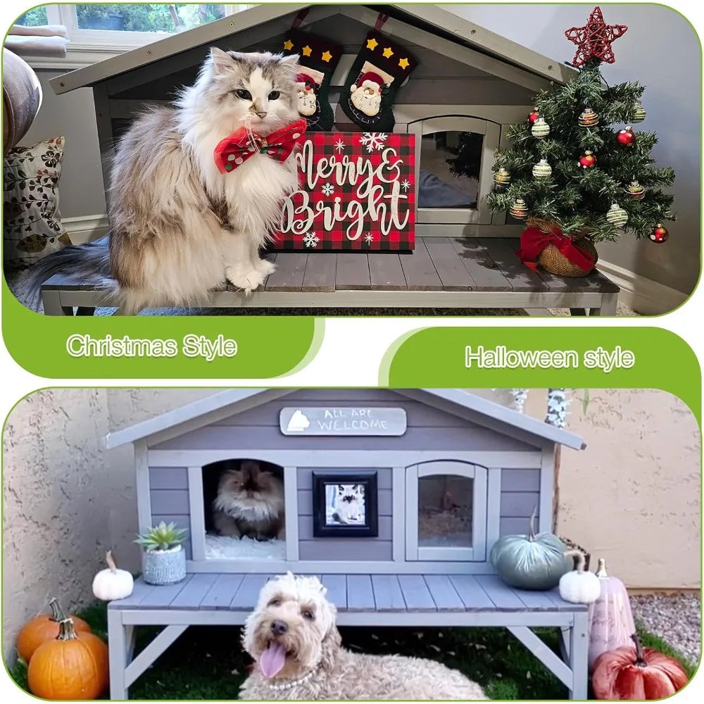 Weatherproof Insulated Cat House For Multiple Cats Outdoor Indoor