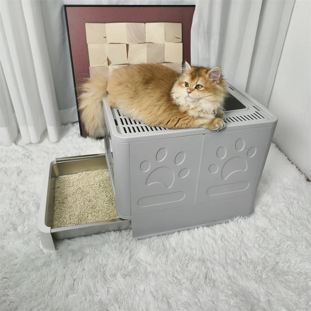 Enclosed Stainless Steel Cat Litter Box With Lid Scoop