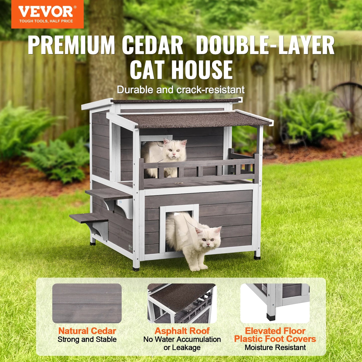 Outdoor Two Story Cedar Cat House With Balcony Roof