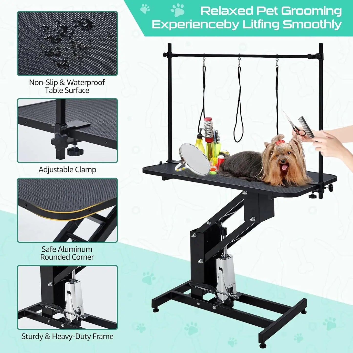 HiMISS Hydraulic Adjustable Dog Grooming Table With Overhead Arm