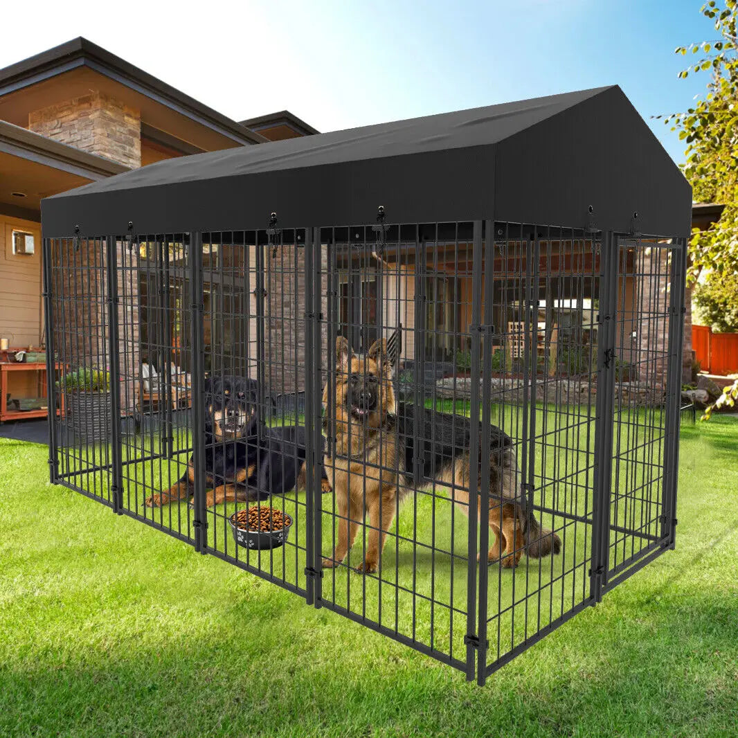 High-Concerned Dog Cage Outdoor Run Enclosure With Roof Shelter