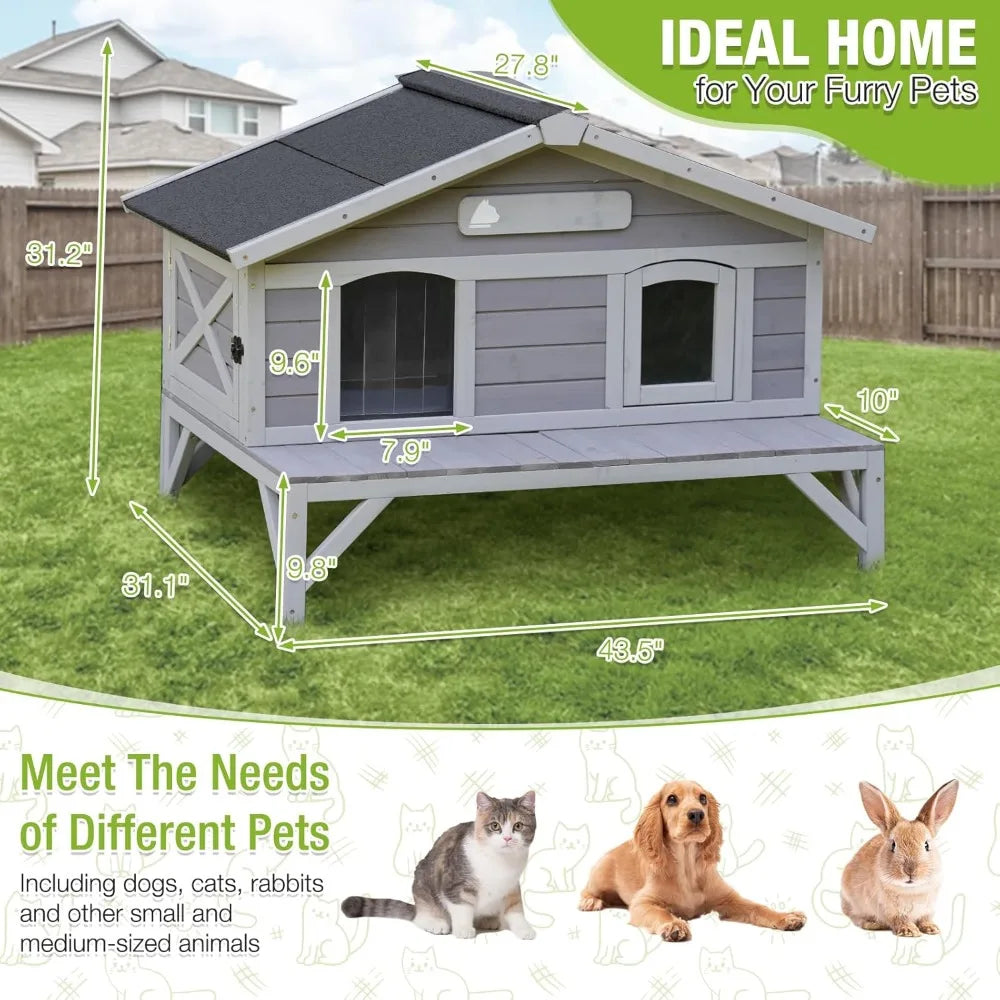 Weatherproof Insulated Cat House For Multiple Cats Outdoor Indoor