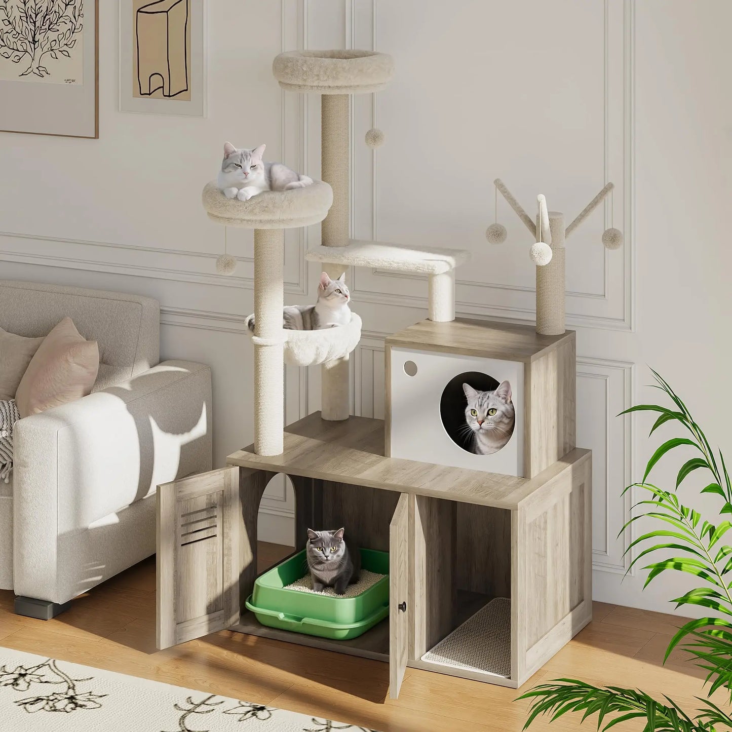 HiMISSCN Modern Cat Tree With Hidden Litter Box Multi Level