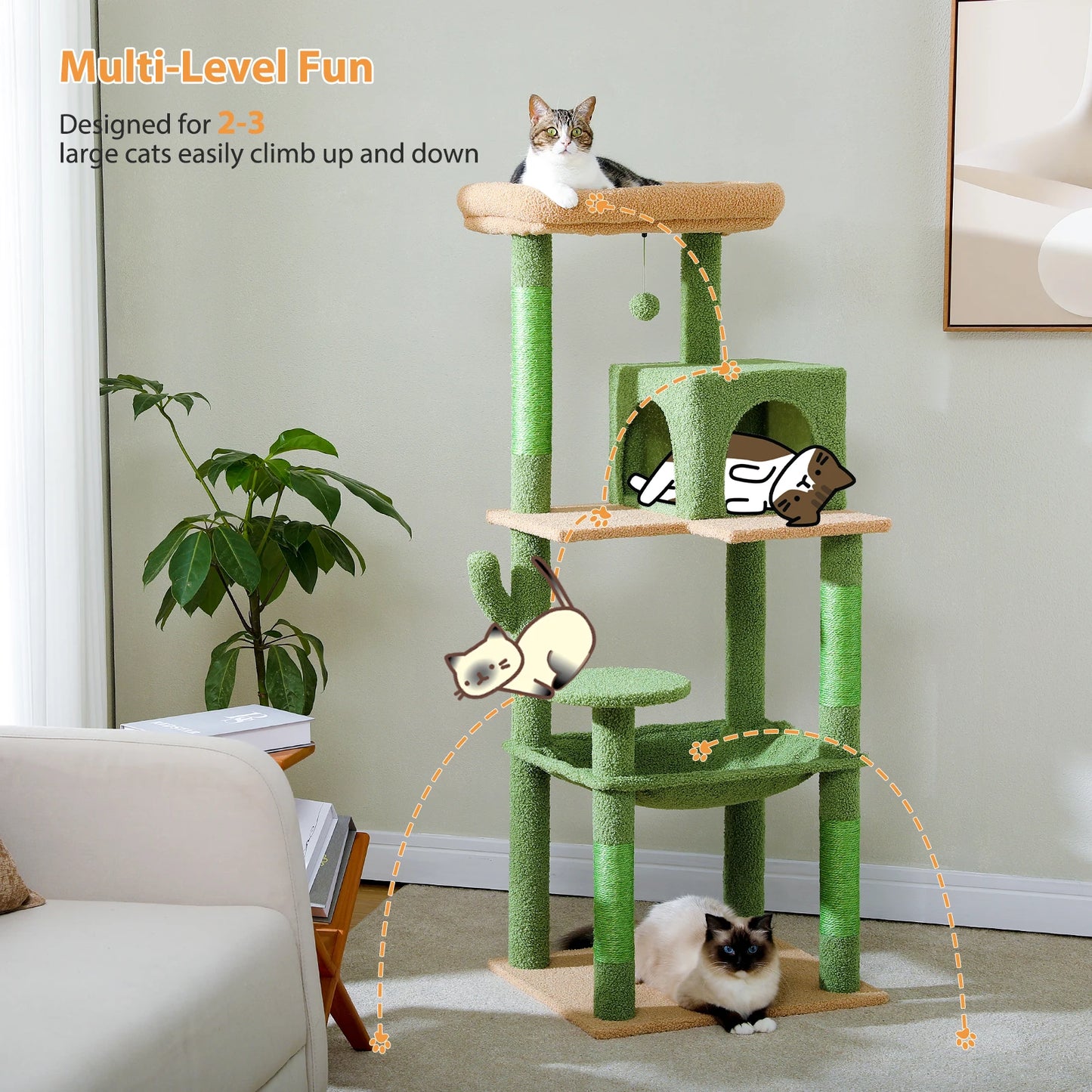 PAWZ Road Cactus Cat Tree Tower With Hammock And Condo