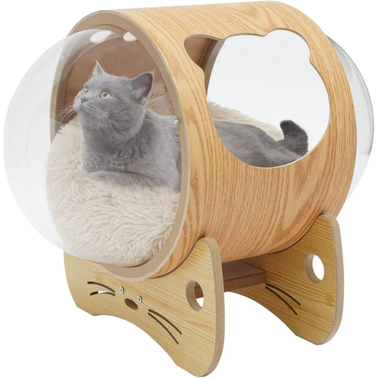 Cat Pod Bed With Wooden Frame Clear Acrylic Dome Cushion