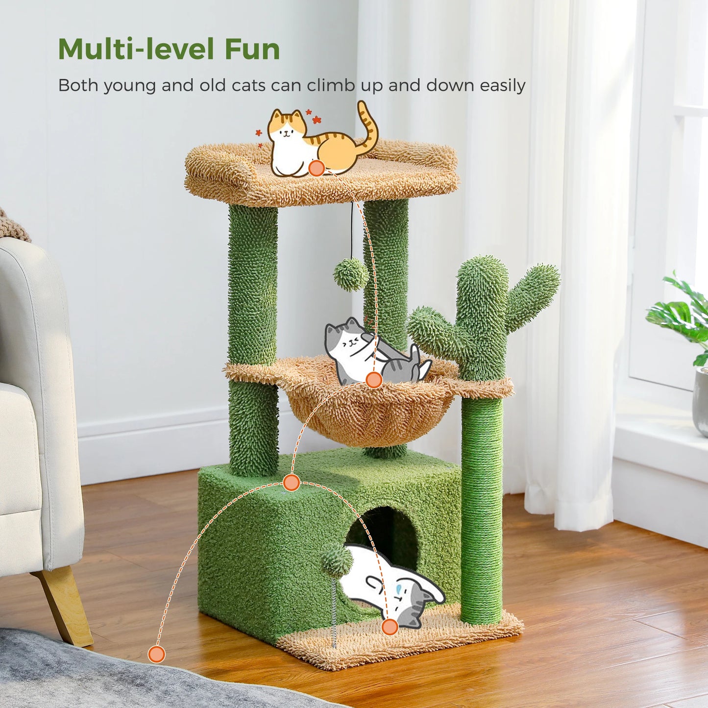 PAWZ Road 4 In 1 Cat Tree With CondoHideaway HammockNest