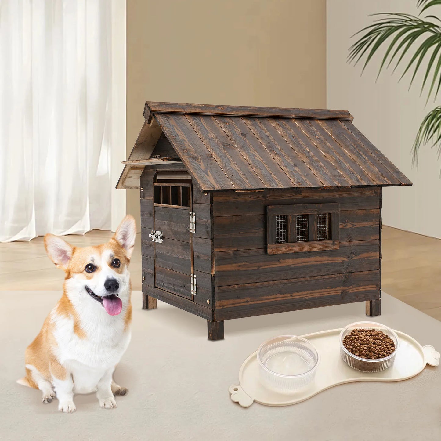 Hign-concerned Dog House With Window And Water Resistant Door