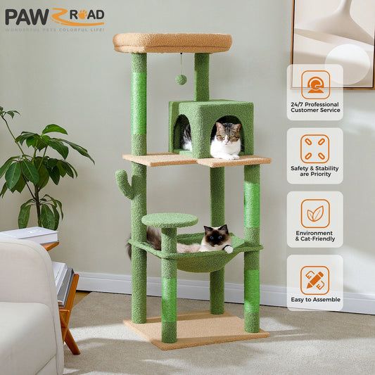 PAWZ Road Cactus Cat Tree Tower With Hammock And Condo