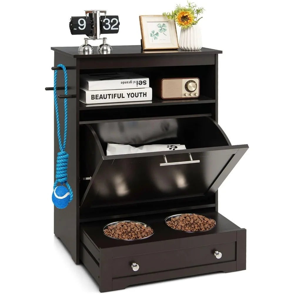 Pet Feeder Station With Double Pull Out Dog Food Bowls