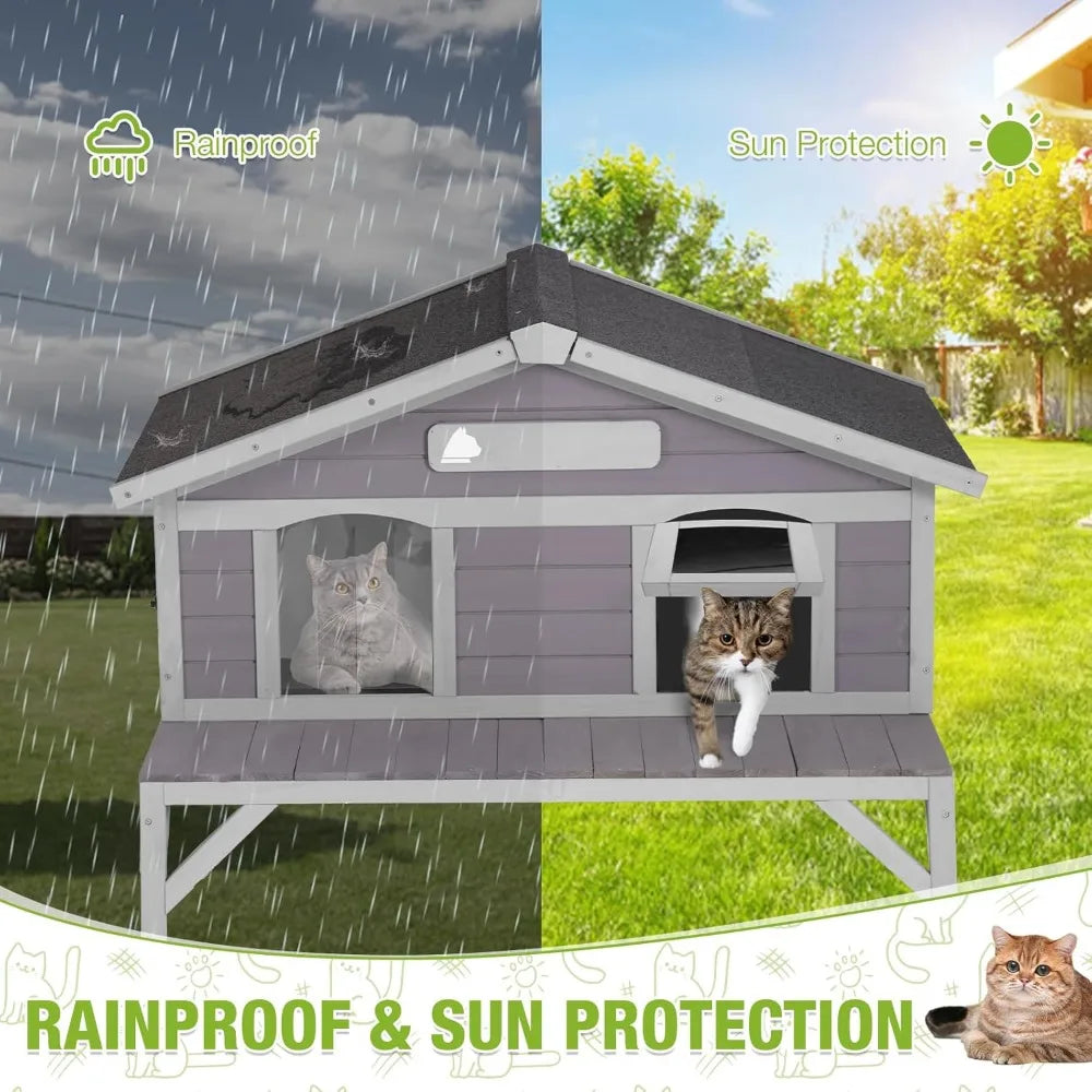 Weatherproof Insulated Cat House For Multiple Cats Outdoor Indoor