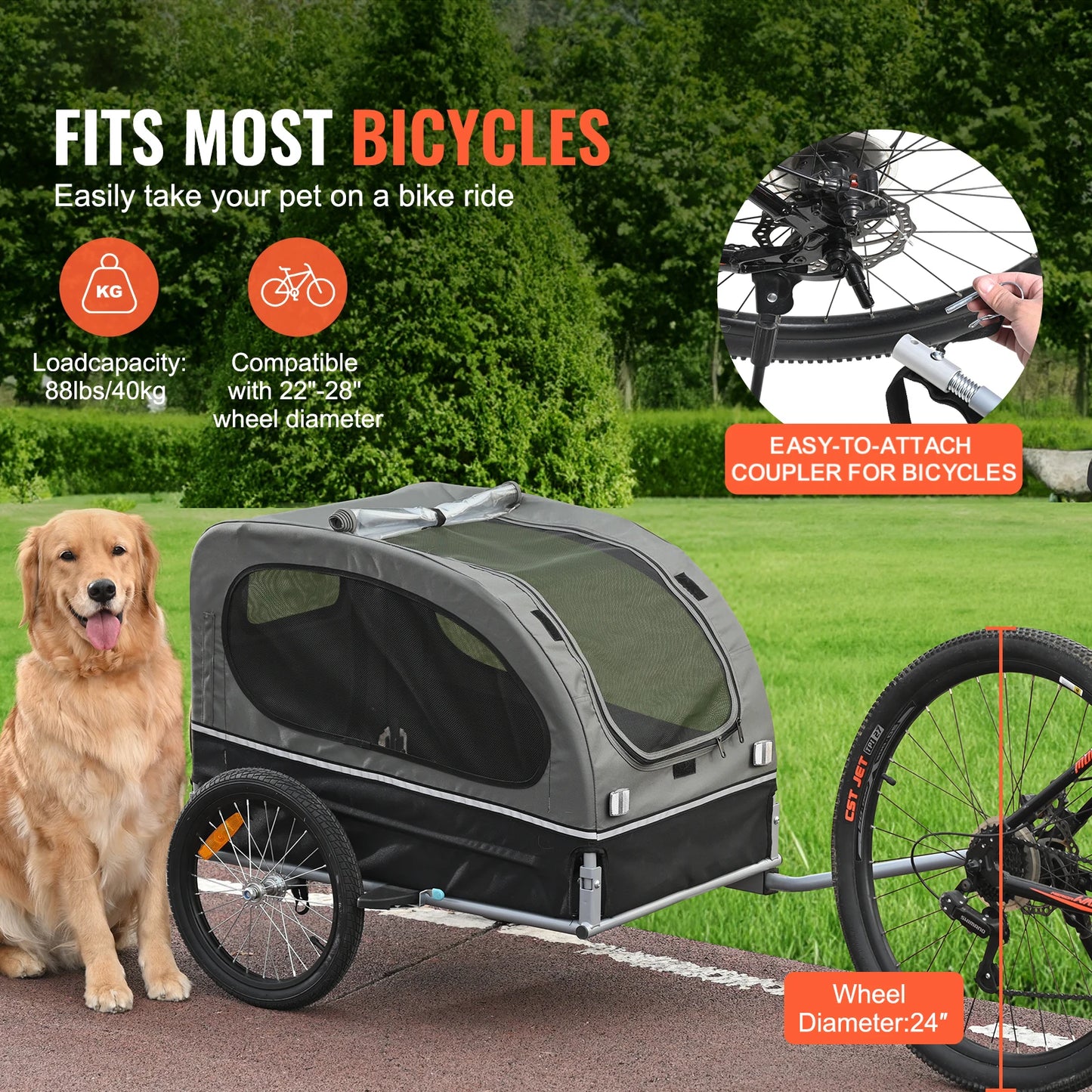Dog Bike Trailer DT810 Pet Carrier Cart With Wheels