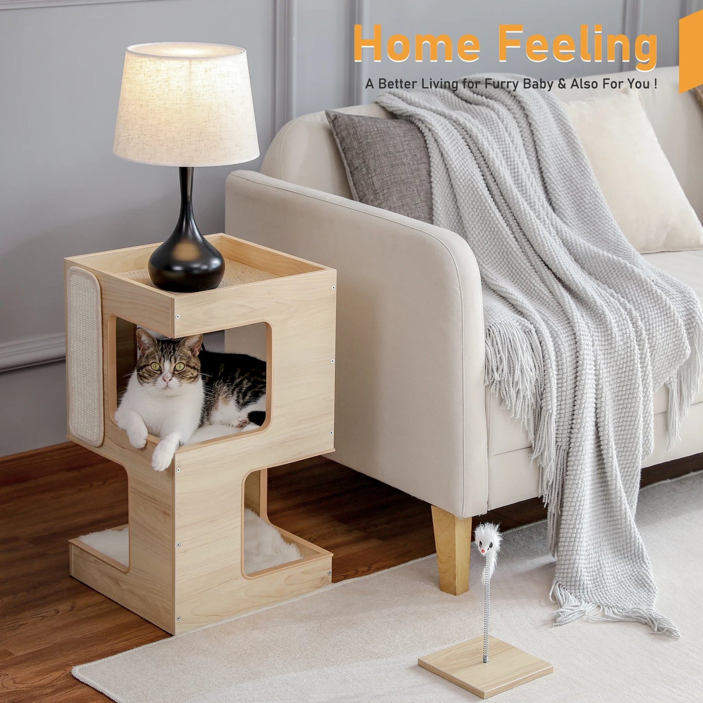 PAWZ Road Wood Cat Condo House Featuring Scratching Pad