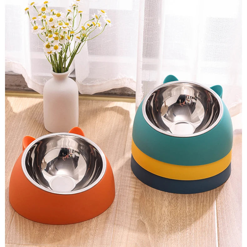 Ear Shaped Non Slip Cat Bowl Stainless Steel Food Feeder