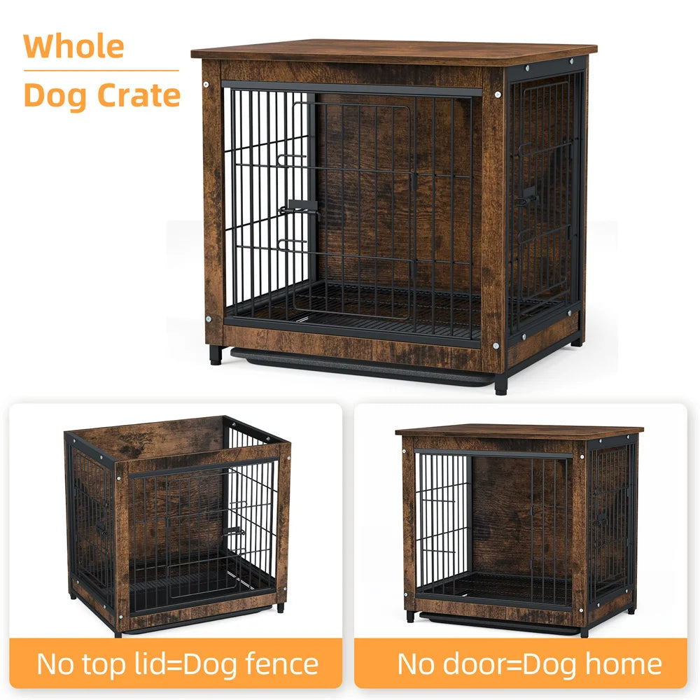 BORWARTH Elevated Wooden Dog Crate End Table with Removable Tray