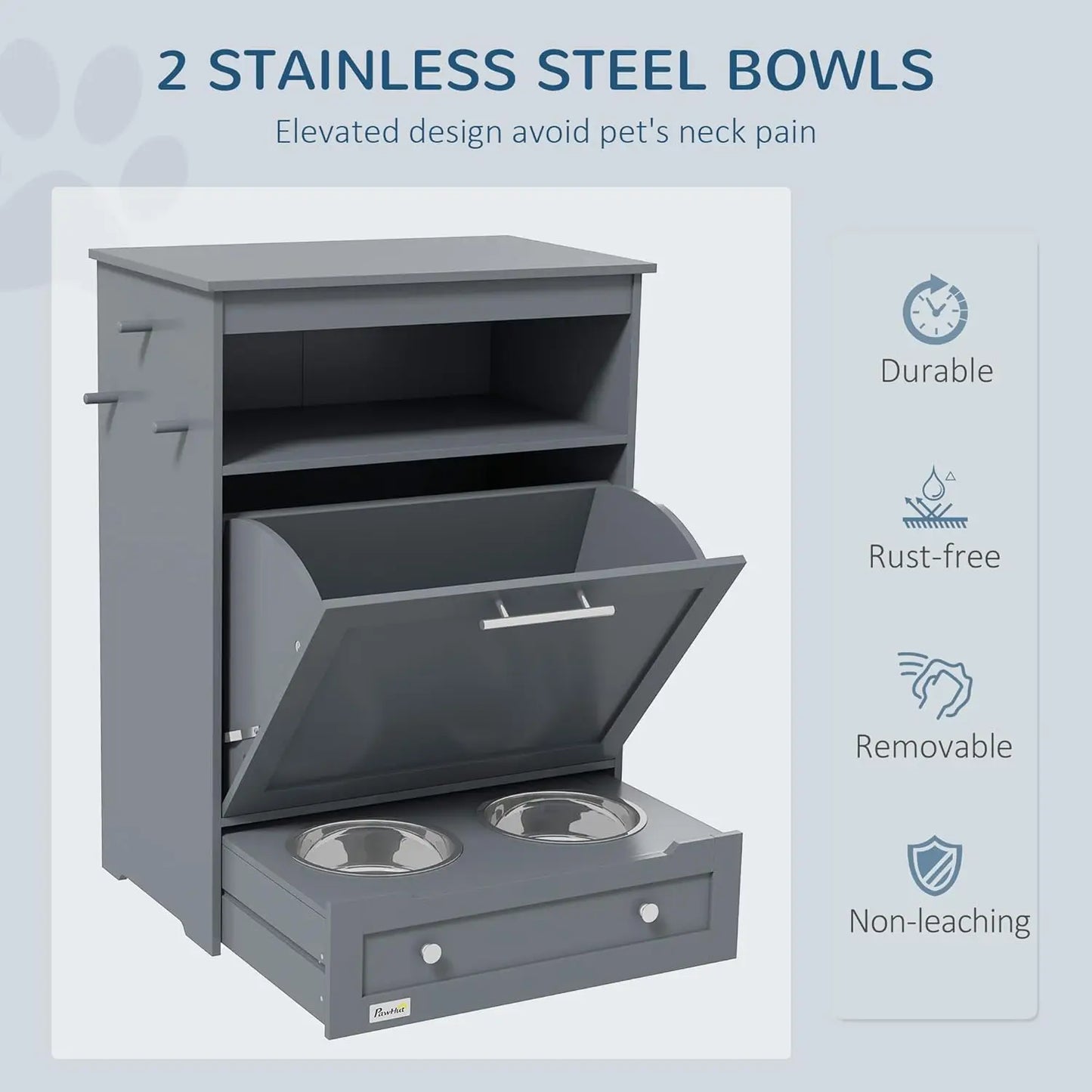 Raised Dog Feeding Station With Storage Cabinet And Organizer
