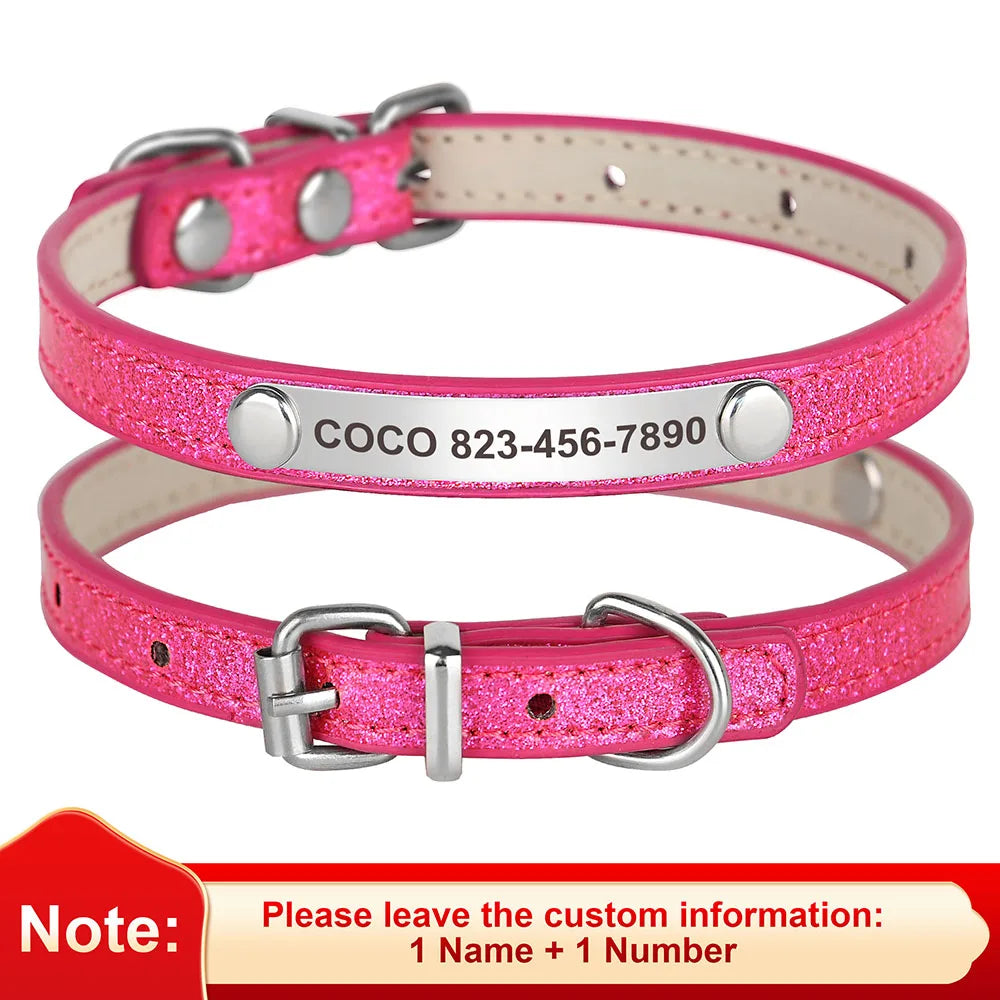 Beirui Custom Cat Collar Bling Leather Engraved ID Nameplate