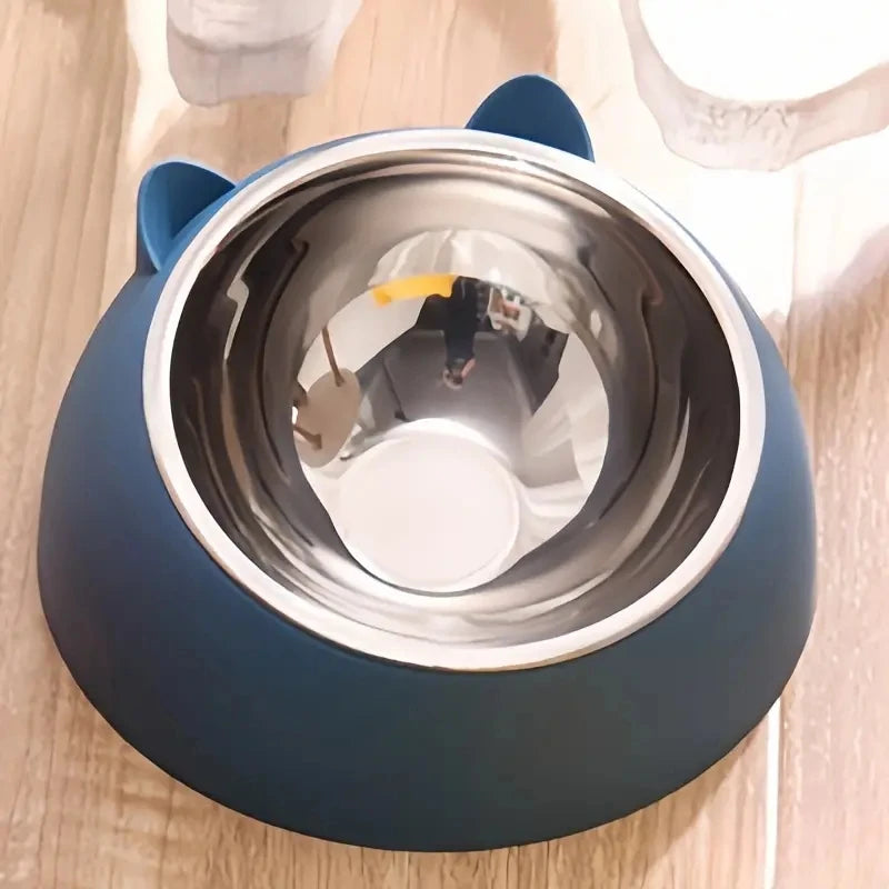 Ear Shaped Non Slip Cat Bowl Stainless Steel Food Feeder