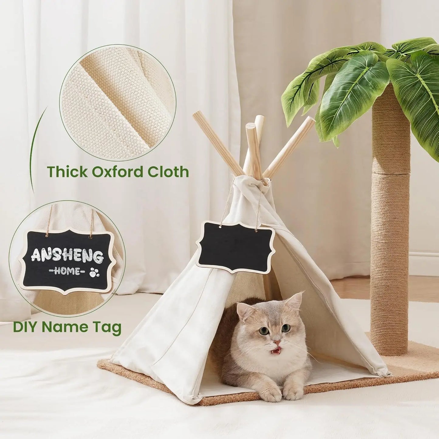 MEWOOFUN Teepee Cat Tree Scratching Post Indoor Play House