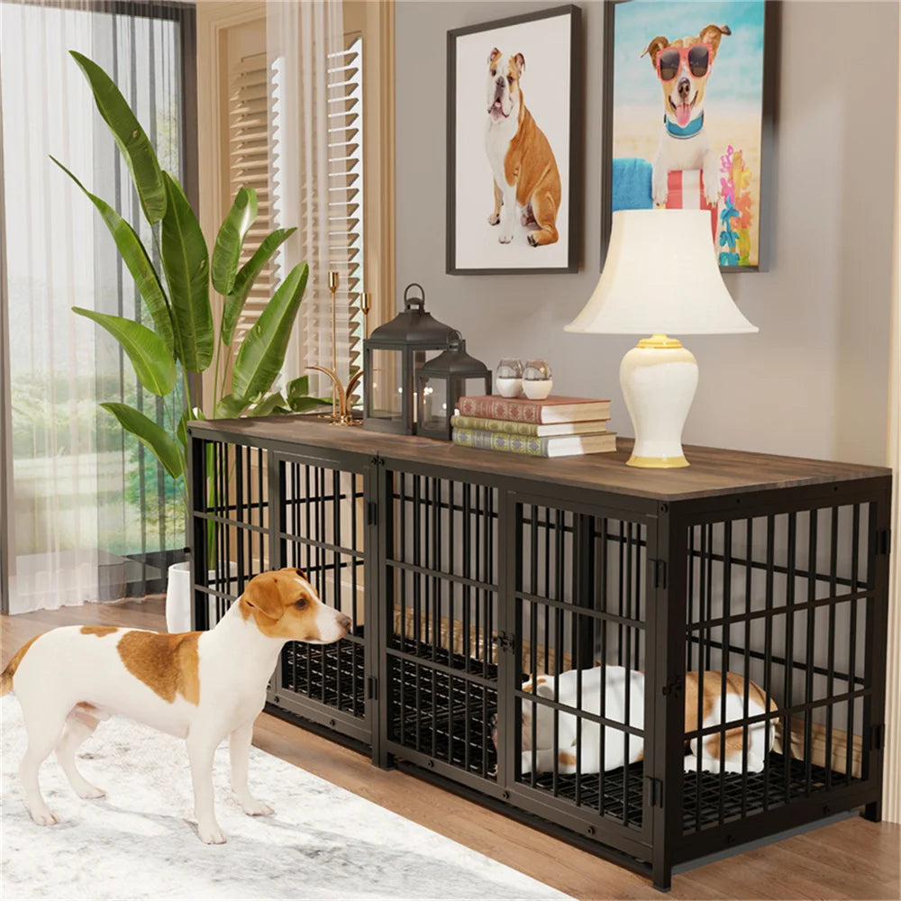 BORWARTH Elevated Dog Crate End Table With Lattice Doors