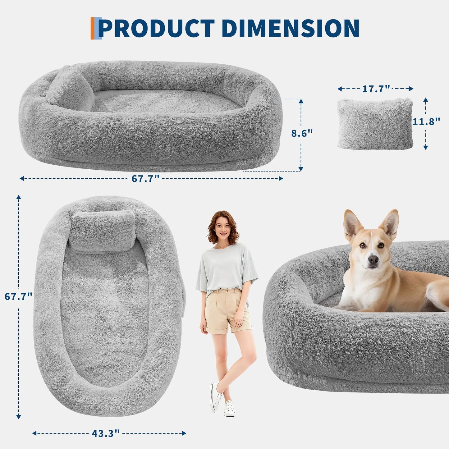 HiMISSCN Orthopedic Faux Fur Pet Bed With Pillow Pocket