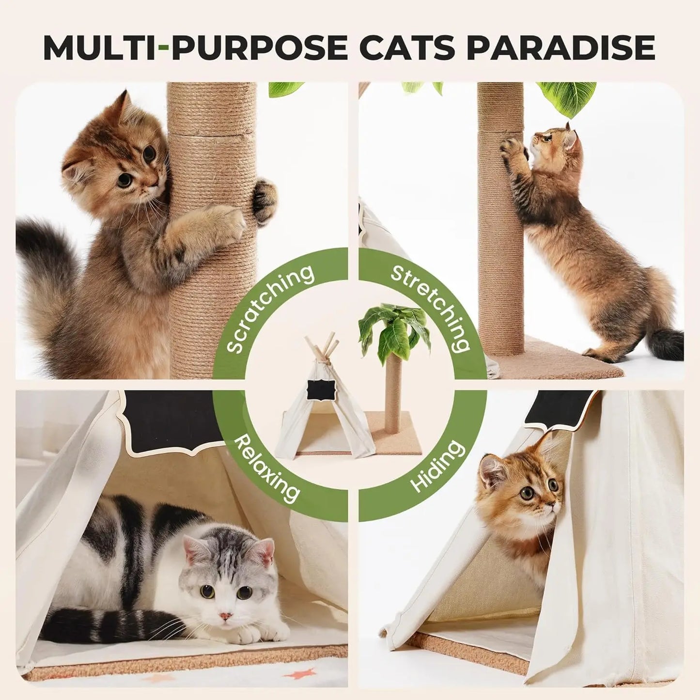 MEWOOFUN Teepee Cat Tree Scratching Post Indoor Play House