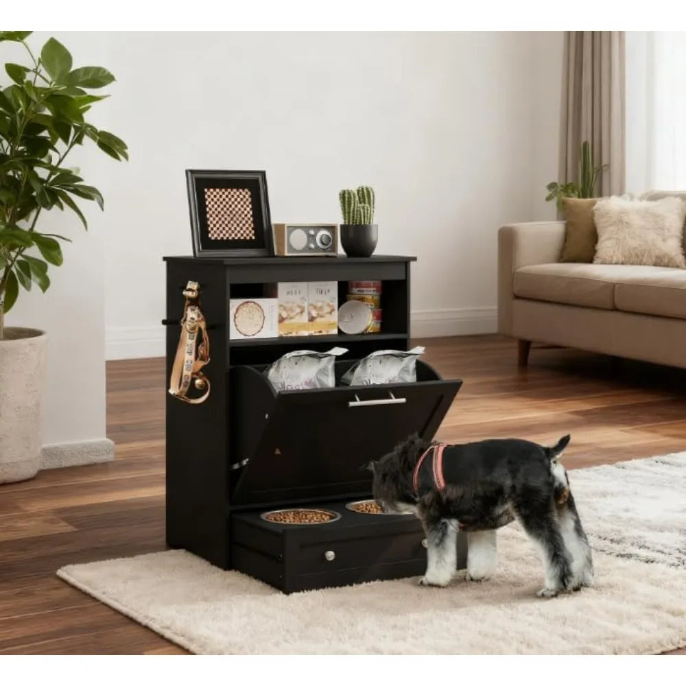 Elevated Dog Feeder With Storage Cabinet And Pull Out Drawer