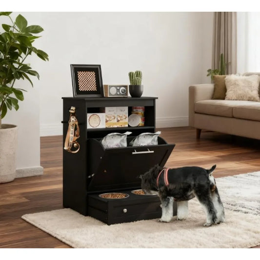 Elevated Dog Feeder With Storage Cabinet And Pull Out Drawer