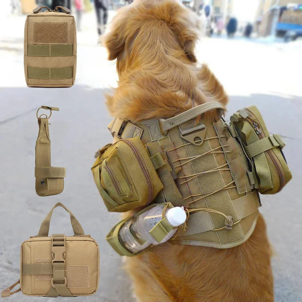 PETRAVELCN Dog Tactical Harness Pouch Set With Belt Bottle Holder