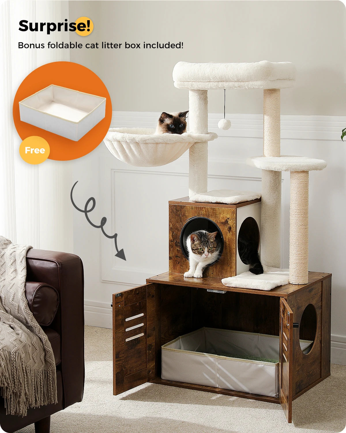 PAWZ Road Modern Cat Tree With Condo And Litter Box