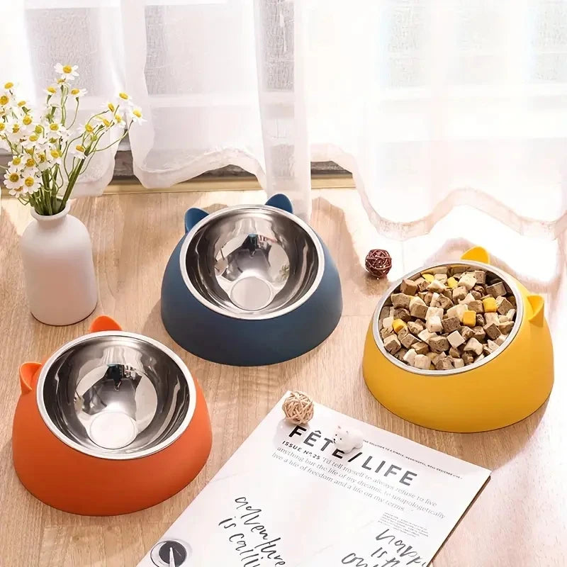 Ear Shaped Non Slip Cat Bowl Stainless Steel Food Feeder