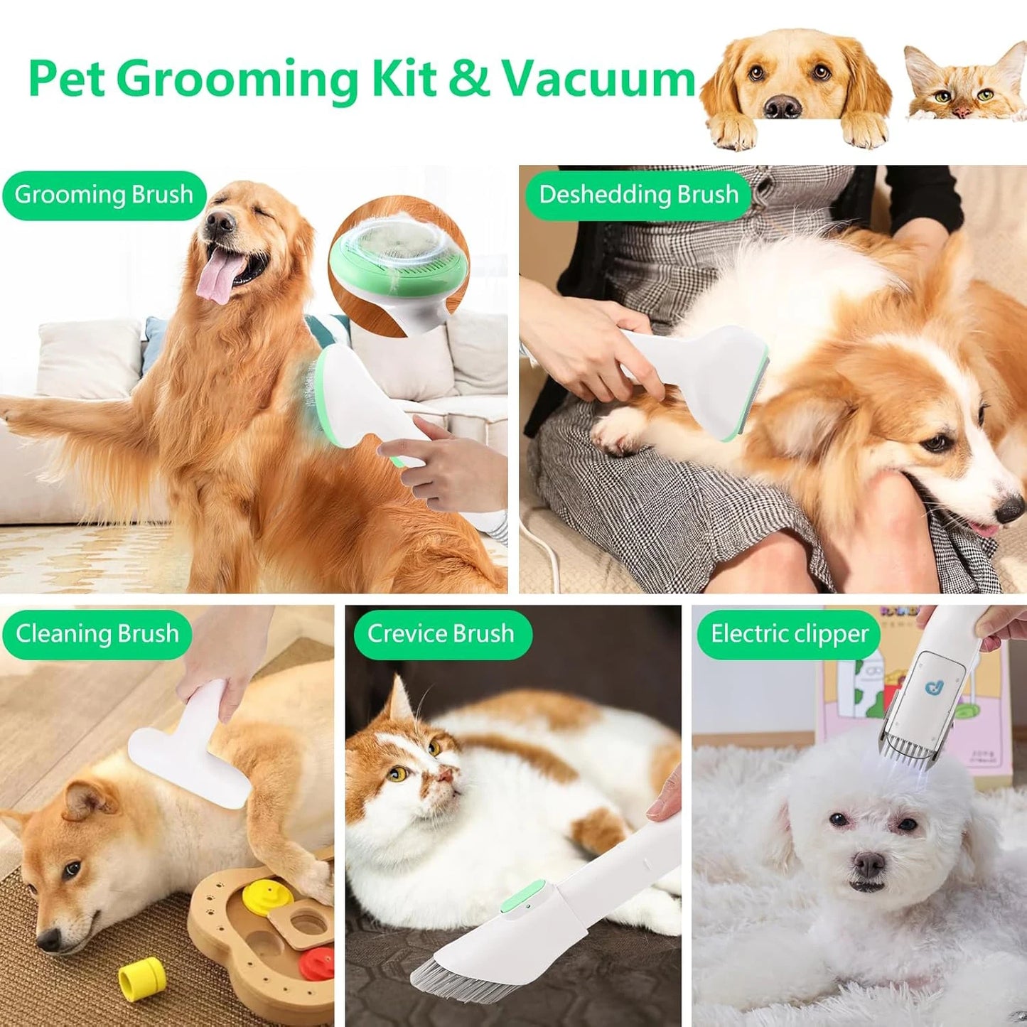 HiMISS Pet Grooming Kit With Quiet Vacuum And 5 Tools