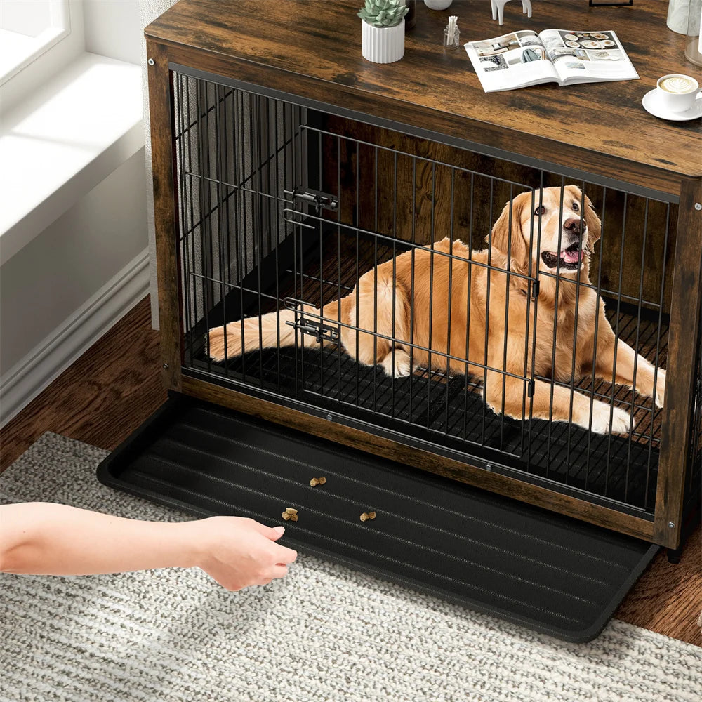 BORWARTH Elevated Wooden Dog Crate End Table with Removable Tray