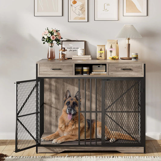 HiMISSD Dog Crate Furniture Kennel Table With Drawers