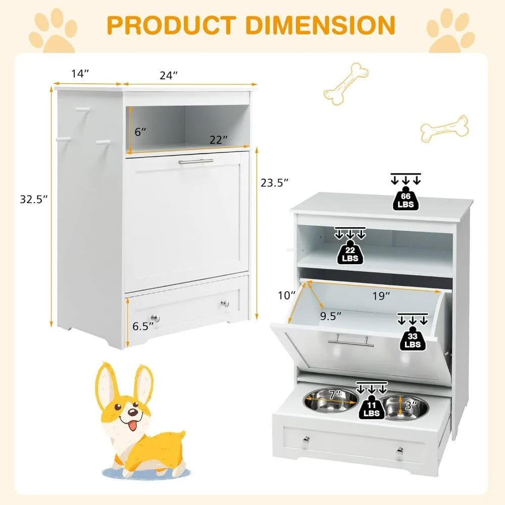 Pet Feeder Station With Double Pull Out Dog Food Bowls