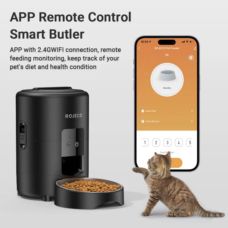 ROJECO Automatic Cat Feeder Smart Kibble Dispenser With WiFi App