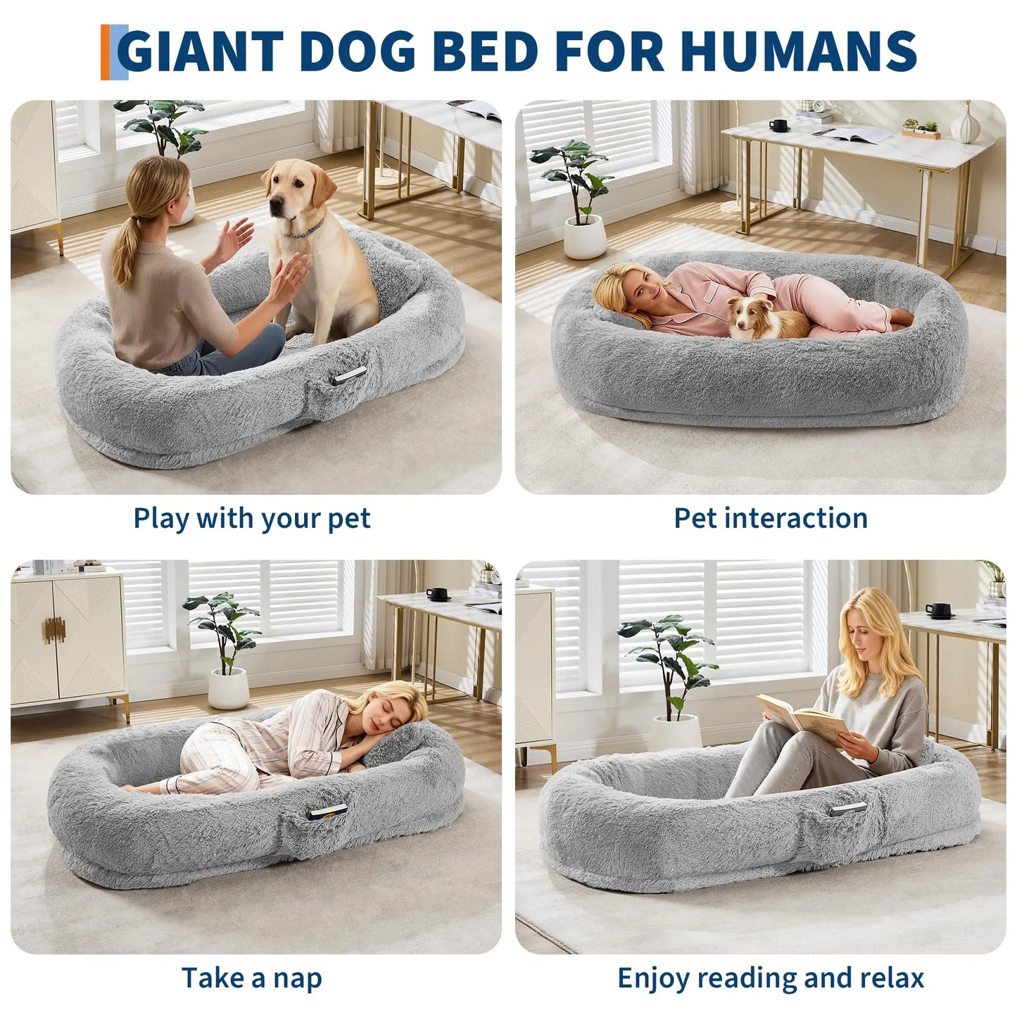 HiMISSCN Orthopedic Faux Fur Pet Bed With Pillow Pocket