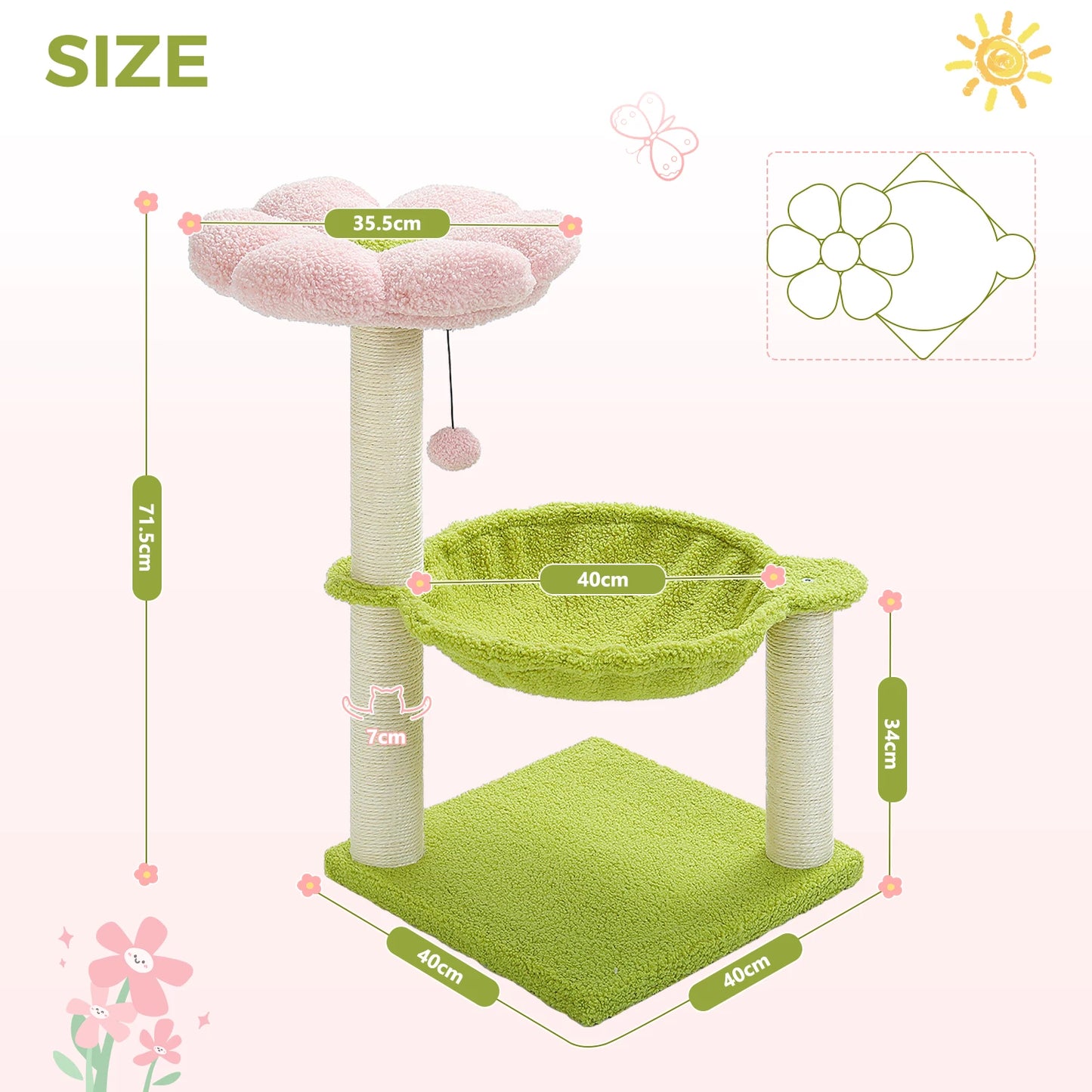 PAWZ Road Flower Cat Tree With Indoor Sisal Scratching Post