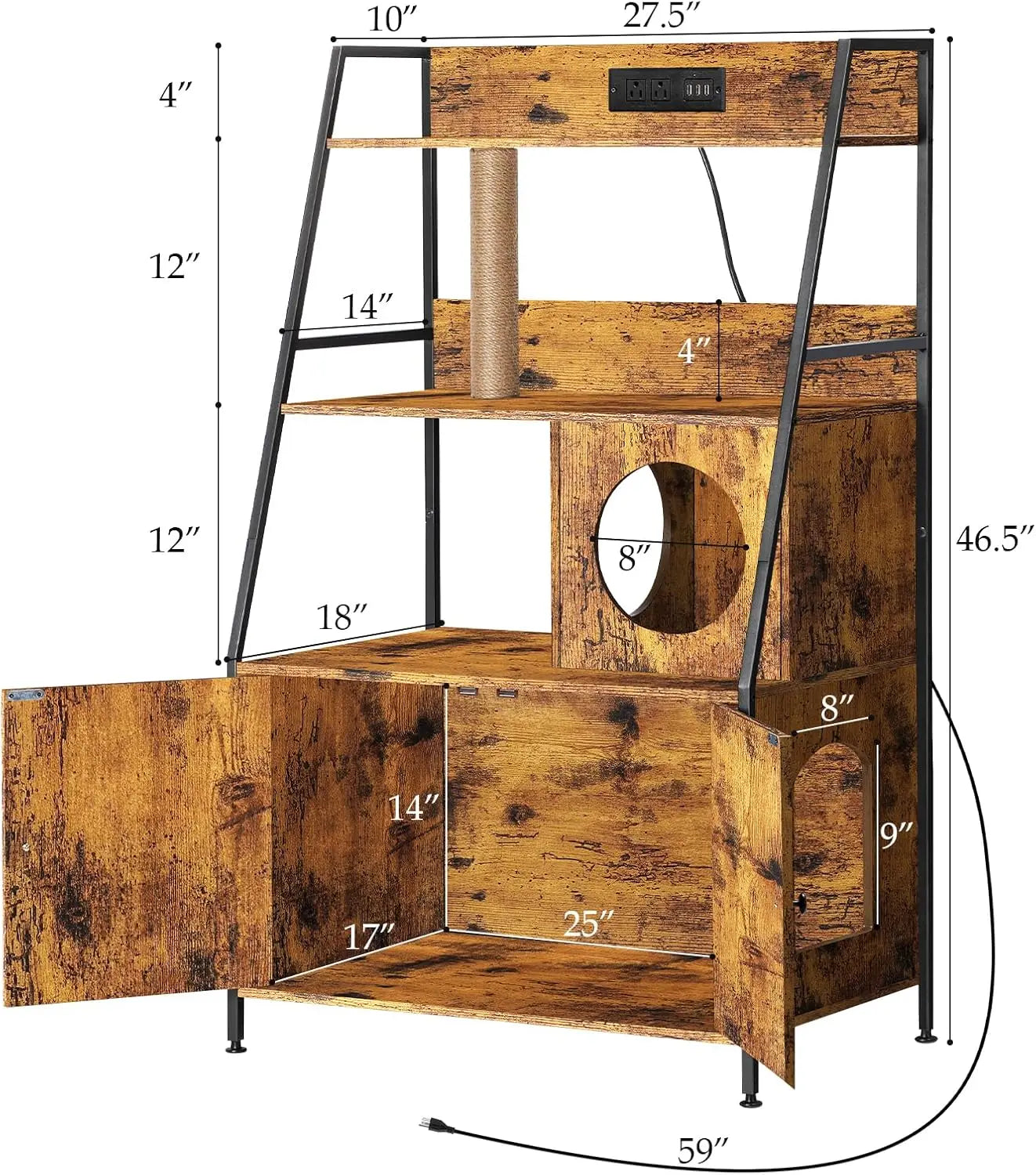 Cat Litter Box Enclosure With Storage Shelves And Charging Station