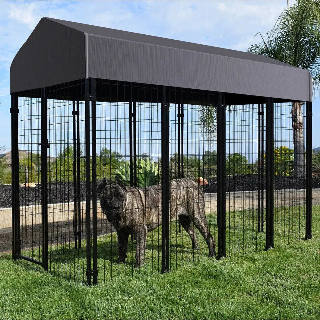 High-Concerned Dog Cage Outdoor Run Enclosure With Roof Shelter