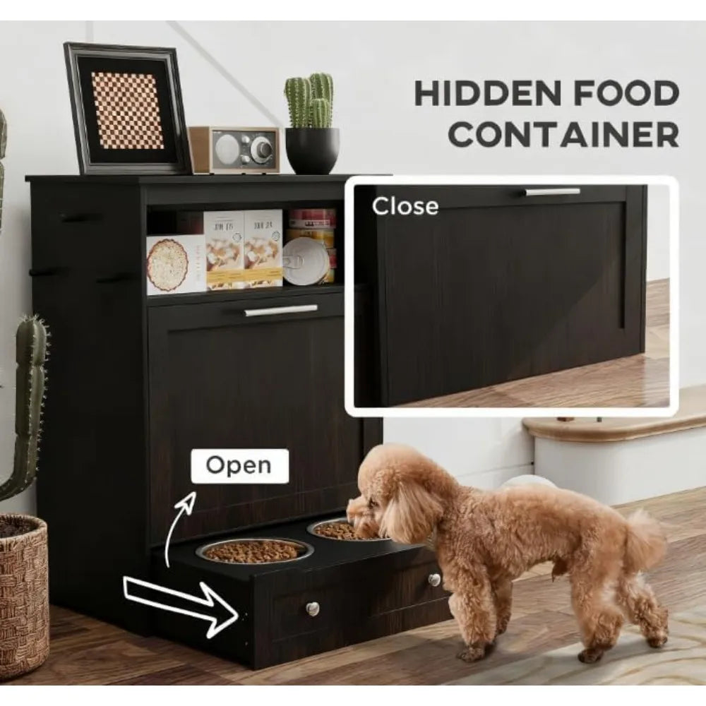 Elevated Dog Feeder With Storage Cabinet And Pull Out Drawer