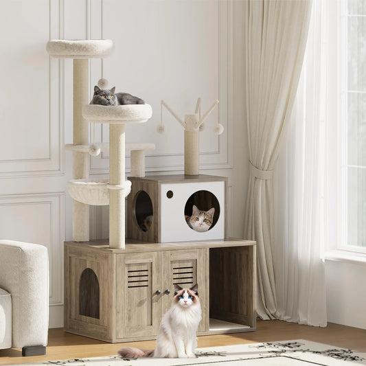 HiMISSCN Modern Cat Tree With Hidden Litter Box Multi Level
